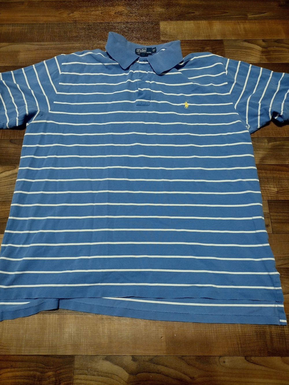 Polo by Ralph Lauren Blue and White Striped Polo with Yellow Pony Logo